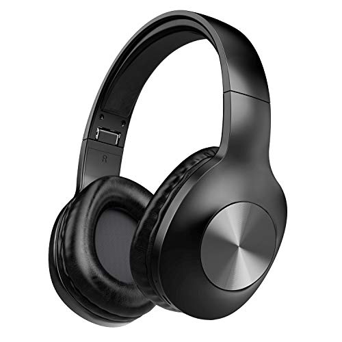 LETSCOM Bluetooth Headphones, 100 Hours Playtime Bluetooth 5.0 Headphones Over Ear with Deep Bass, Hi-Fi Sound and Soft Earpads, Built-in Mic, Wired/Wireless Headset for Home Office-Black